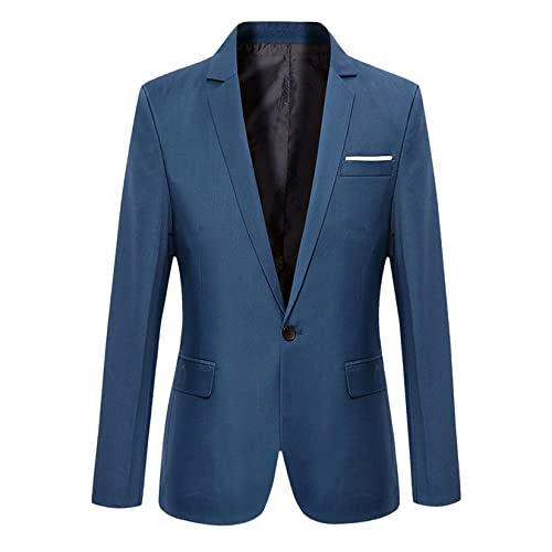 Blazer masculino casual de caimento justo, um botão, manga comprida, Azul, XX-Large