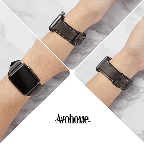 Avohome Genuine Leather Watch Strap Compatible with Apple Watch Band (38/40/41mm, Carbon Purple-Black Buckle) - Image 3