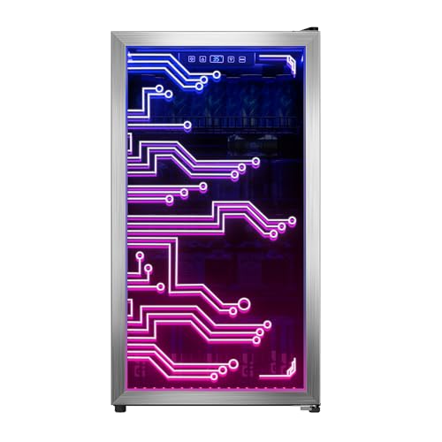 Gaming Light Up Beverage Refrigertor, Led Lighting Door 120 Cans Freestanding Beverage Fridge, Cyberpunk Beverage Cooler for Gaming, Gaming Room, Bar, Party (Lighting)