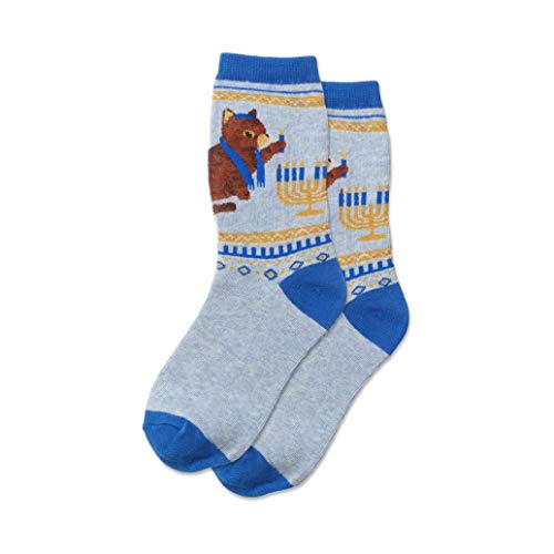 Hotsox Kid s Hanukkah Cat Socks 1 Pair, Blue Heather, Medium Large