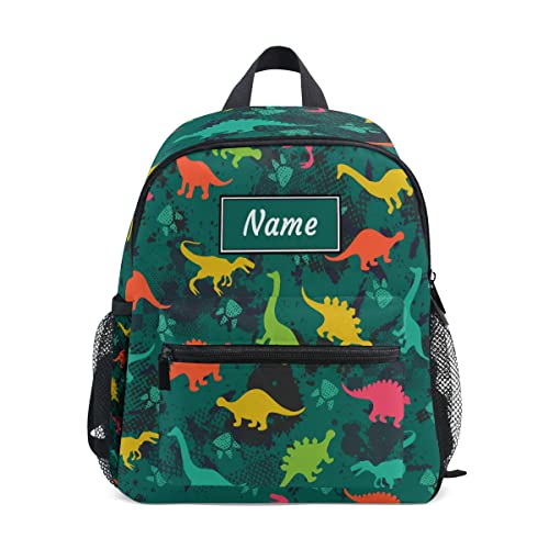 SUABO Custom Toddler Backpack for Boy Girl, Childish Seamless Pattern with Dinosaurs Preschool Bag Personalized Bookbag