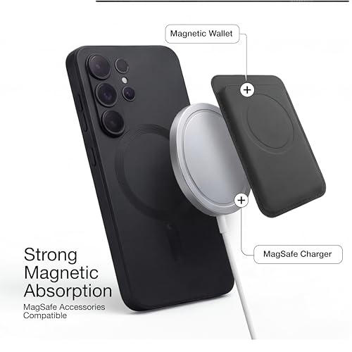 Image of amazon basics Premium Mag-Safe Case for Samsung Galaxy S25 Ultra 5G | Shockproof & Anti-Scratch Cover | Soft Silicone with Wireless Charging | Camera Lens Guard - Black