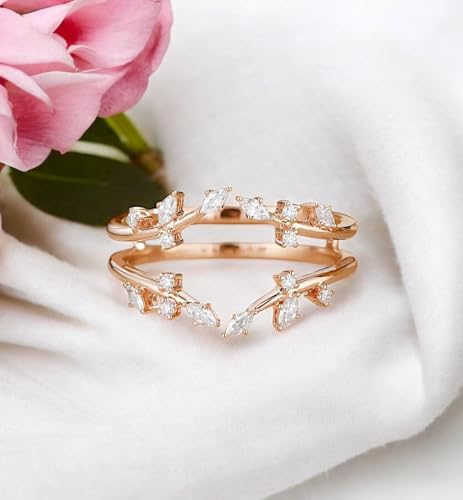 Gold Leaf Ring Enhancer for Women, Marquise and Round CZ Ring Guard, Double Band Nature-Inspired Ring Wrap, Bridal Solitaire Jacket, Custom Ring Insert3