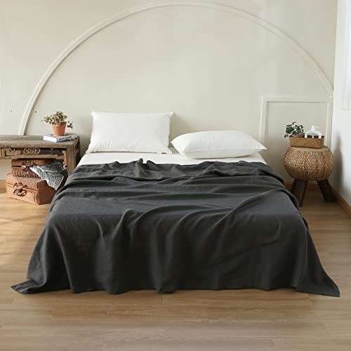 Simple&Opulence Drap plat en lin français avec bordure brodée - 100 % lin délavé - Lit Queen size (228,9 x 250,9 cm) - Ultra doux et respirant - 1 drap...
