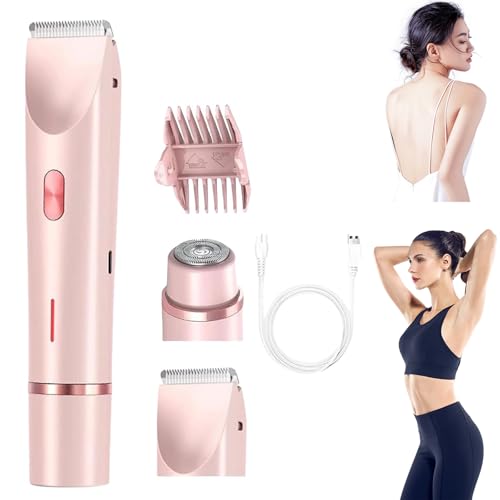 Maquinilla de afeitar para mujer, 2 en 1, afeitadora eléctrica para mujer, para zonas íntimas, resistente al agua, para uso en húmedo y seco, recortadora recargable para mujer (rosa)