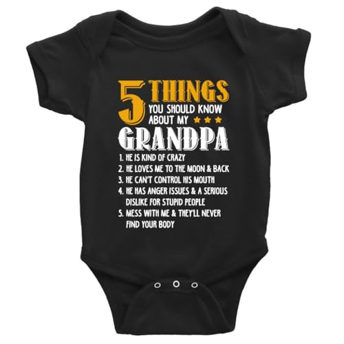 5 Things About My Grandpa Baby Boy Girl Onesie Newborn Organic Bodysuit Romper D-Black