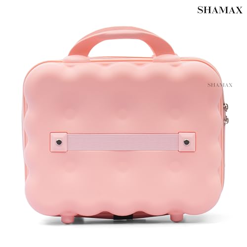 Image of SHAMAX Hard Shell Mini Luggage Cosmetic Case - Portable Vanity Case (30x30x15 cm) Travel Makeup Organizer with TSA Number Lock, Gift for Women and Girls (Pink-Yellow)