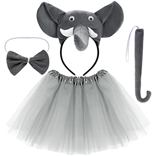Dxhycc Elephant 3D Animal Costume Gray Elephant Costume Set Including Headband Tail Bowtie Tutu for Halloween Dress Up Party