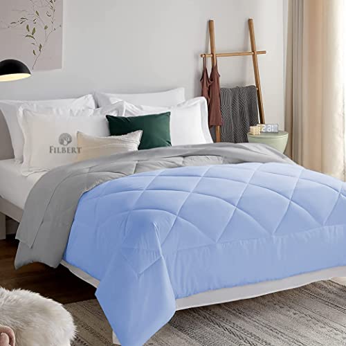 Image of Filbert Reversible Microfiber 250 GSM Diamond Stitch Double Bed Comforter Blanket for All Season Light Weight (92 inch x 106 inch Inches /233cm x 269cm) - Comforter King Size|Silver /Sky Blue
