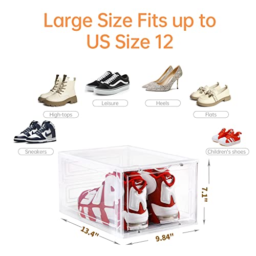 Clemate Shoe Storage Box,Set Of 8,Shoe Box Clear Plastic Stackable,Drop Front Shoe Box With Clear Door,Shoe Organizer And Shoe Containers For Sneaker Display,Fit Up To Us Size 12(13.4”X 9.84”X 7.1”) #TOP1