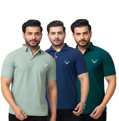 Image of HANABY Men's Summer Polo Solid Half Sleeves Polycotton T-Shirt | Collar Breathable and Comfortable T-Shirt (Pack of 3)