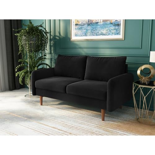 Image of Morrone Velvet Loveseat 2-Seater Sofa, Modern Upholstered Couch for Living Room, Bedroom and Office, Plush Cushion Accent Seating Furniture (Black, 2 Seater)