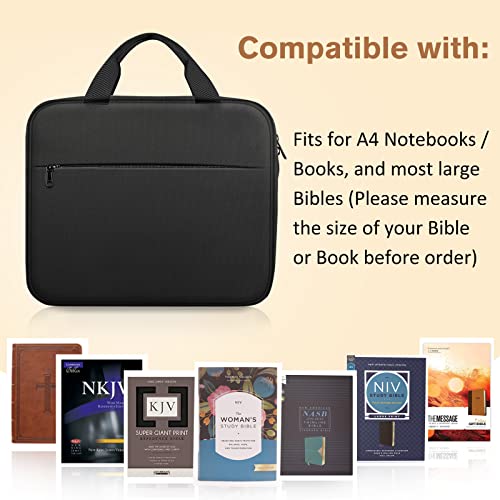 FINPAC Große Bibelhülle Bibelumschlag, Tragen Bibeltasche Bibel Buchumschlag Büchertasche, Kirchentasche, Bibelschutz mit Griff und Reißverschlusstasche für Männer Frauen Vater Kinder, (Schwarz)