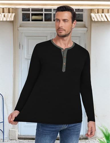 image for PEGENO Men's Fashion Casual Front Placket Long Sleeve Henley T-Shirts 