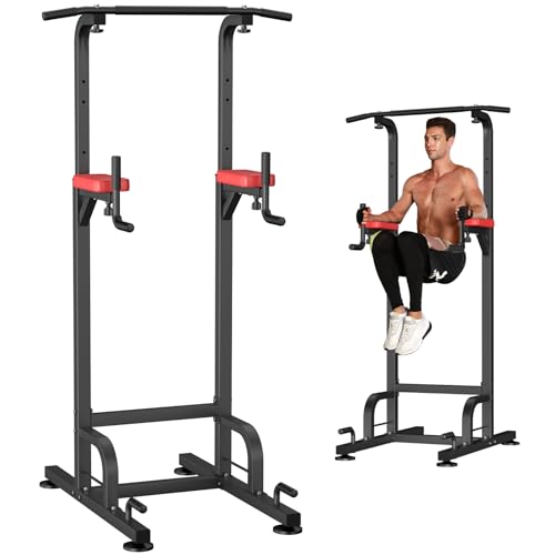 RELIFE REBUILD YOUR LIFE Power Tower Pull Up Bar Station Workout Dip Station for Home Gym Strength Training Fitness Equipment Black