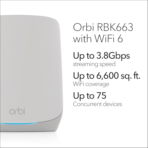 NETGEAR Orbi Whole Home Tri-Band WiFi 6 Mesh Network System (RBK663) – Router with 2 Satellite Extenders, Security Features, Coverage up to 6,600 sq. ft., 75 Devices - AX3800 (Up to 3.8Gbps) image 2
