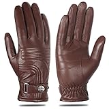 FIORETTO Mens Genuine Leather Gloves with Warm Wool Lined Touchscreen Luxury Sheepskin Winter Gloves Brown XX-Large