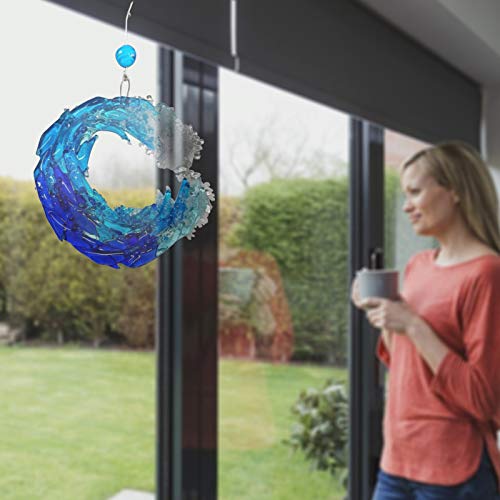 Fewear 5/8inch Fused Glass Crashing Ocean Wave Art, Fused Glass Ocean Suncatcher Ornament Glass Wave Sun Catcher, 2 Size (8inch) - Thumbnail 5