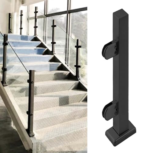 Glass Balustrade Indoor Outdoor Glass Railing Posts with Clamp, Stainless Steel Black Deck Balustrade Set, 24"/28"/32"/36"/38"/42" Tall Safety Glass Guardrail(Black End post,H-85cm(33.5"))