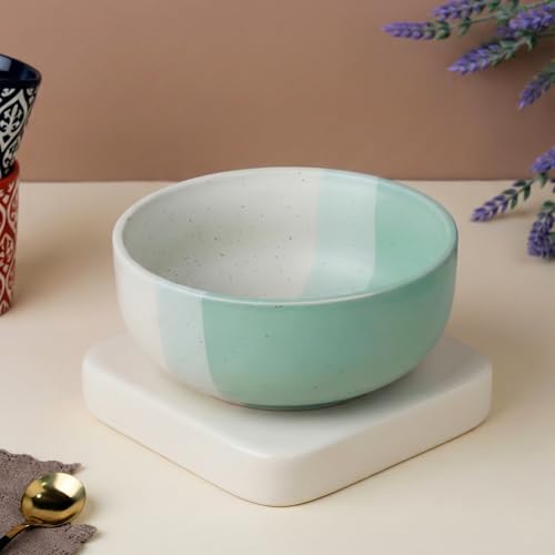 Image of The Earth Store TT Green Large Ceramic Bowl Set of 1, 800 ML | Microwave & Dishwasher Safe Serving Bowl for Mixing | Ideal Use for Salad, Cereal, Noodle, Pasta | Home & Restaurant Use