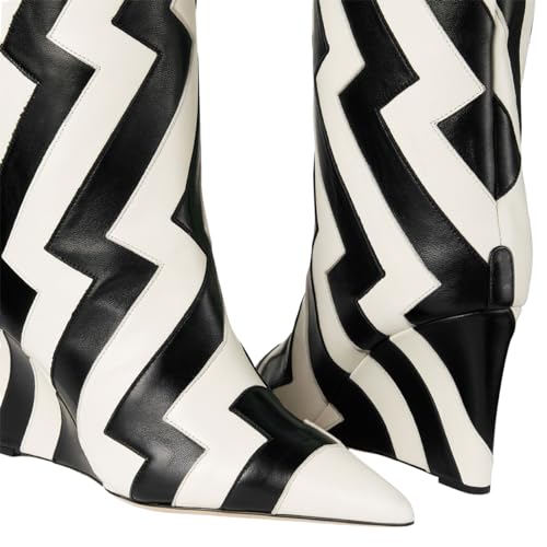 FSJ Women Wedge Heel Pointed Toe Thigh High Boots Comfortable Thick High Heel Trendy Ladies Dressy Knee High Boots Size 4-15 US2