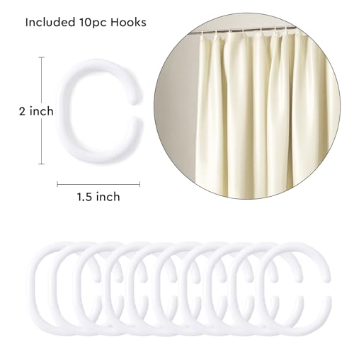 Image of Encasa XO Waterproof Shower Curtain for Bathroom 7 x 6 feet(183x213 cm), Anti-Fungal Polyester Washroom Curtain with 12 Hooks, Wet & Dry Partition Toilet Curtains ZZ Cream