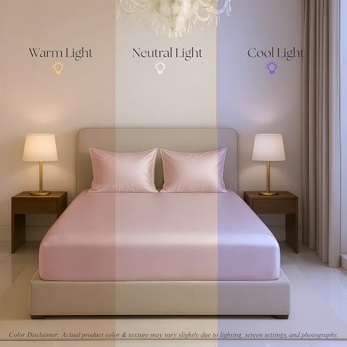 Image of Luxe Ere Elastic Fitted Satin Bedsheet Queen Size (78x60) with 2 Pillow Covers, Ultra-Smooth 300TC Silky Fabric, Perfect for Home Decor, Gifting & Romantic Escapes-Champagne Rose