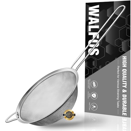 Walfos - Walfos Fine Mesh Strainer, Premium Stainless Steel Sieve and Sifter, with Reinforced Frame and Sturdy Handle, Kitchen Metal Food Strainers for Flour, Rice, Quinoa, Pastas & Tea（4.7"