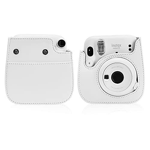 Blummy Pu Leather Camera Case Compatible With Fujifilm Instax Mini 11 Instant Camera With Adjustable Strap And Pocket (White) #TOP3