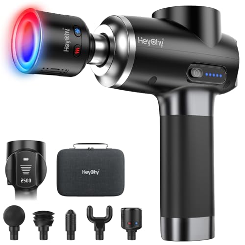 HEYCHY Massage Gun Deep Tissue with Heat and Cold, HSA Eligible12mm Amplitude Muscle Massager for Athletes, Men Women Back Neck Shoulder Recovery, Quite for Home Gym, FSA