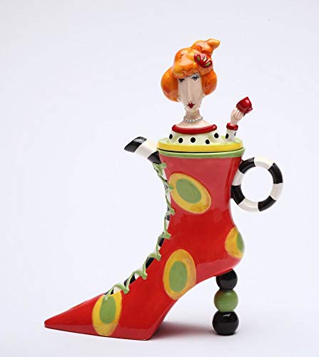 Fine Ceramic Afternoon Tea Orange Hair Lady Boot Shoe Design Teapot, 8-5/8" H #TOP11