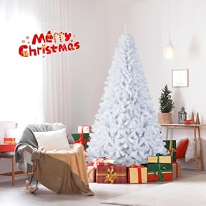 GOFLAME 7.5FT White Christmas Tree, Artificial Hinged Christmas Tree with 1346 PVC Branch Tips and Folding Metal Stand, Indoor Outdoor Xmas Decoration Tree for Home Office Party, Easy Setup GOFLAME 75FT White Christmas Tree Artificial Hinged Christmas Tree with 1346 PVC Branch Tips and Folding Metal Stand Indoor Outdoor Xmas Decoration Tree for Home Office Party Easy Setup
