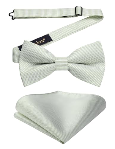 Image of Enlision Sage Green Bow Ties for Men Pre-tied Bow Tie and Pocket Square Set Formal Wedding Bowtie with Handkerchief Dickie Bowties for Gents