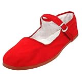 Shoes8teen China Mary Jane algodón de la muñeca, Zapatos Planos del Ballet de la Bailarina para Mujeres 8 M US 114 Lona Rojo