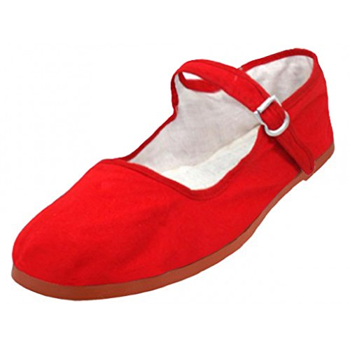 Shoes8teen China Mary Jane algodón de la muñeca, Zapatos Planos del Ballet de la Bailarina para Mujeres 8 M US 114 Lona Rojo
