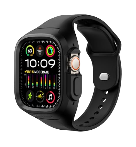 SURITCH �A�b�v���E�H�b�` �o���h �X�|�[�c�X�g���b�v Apple Watch Ultra 3/Ultra 2/Ultra 49mm �Ή� �\�t�g�V���R�� ���߉\ ���X�g�o���h �����o���h �ی�P�[�X�t�� - �u���b�N
