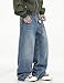 QGRSWBC Men's Baggy Jeans Loose Fit Denim Pants Mid Waist Trousers Wide Leg Skater Jeans Y2K Streetwear Blue L