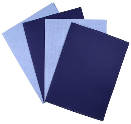 Image of KCS 4 pc of 12 inch x 18 inch(30cmx45cm) 14CT Counted Cotton Aida Cloth Cross Stitch Fabric (Light Blue+Royal Blue)