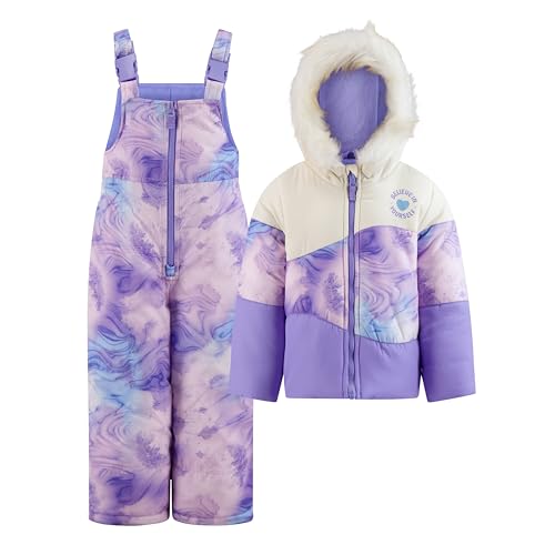 Image of TODDLER GIRLS ZIP-FRONT COLOR BLOCK JACKET AND OVERALL SNOW PANT