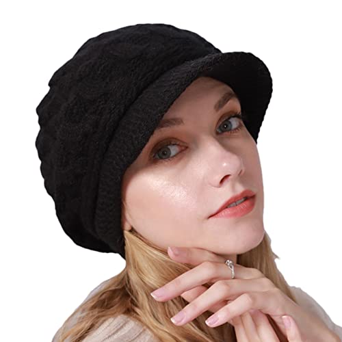 Boina feminina com aba – malha macia e quente – Touca sol quente inverno para meninas e mulheres Nan