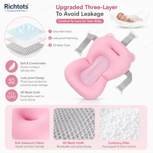 Image of Premium Soft and Safe Baby Bath Cushion for Comfortable Bathing (Pink)