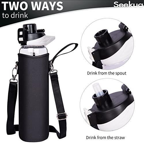 Glas-Trinkflasche Seekua 1 Liter mit Zeitmarkierung und Strohhalm