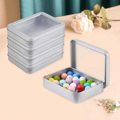 Boîtes rectangulaires en métal avec couvercle transparent CREATCABIN pour rangement - 8