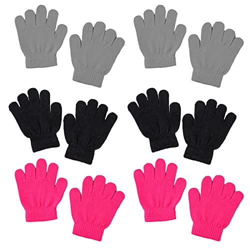 MOMOJIA Wrist Warmer, 6 Pairs Kids Winter Knitted Full Finger Gloves Solid Color Warm Mittens