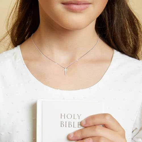 925 Sterling Silver Cross Necklace for Girls - Faith Cross Chain Necklaces for Kids Small Dainty Pendant Jewelry Gifts for Teenager, Easter First Communion Baptism Birthday2