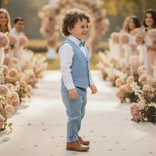 Image of Volunboy Toddler Suit Boys Formal Wedding Guest Dress Outfit | graduation dress clothes, gentleman ring bearer bowtie outfit, back-to-school pants set, birthday photoshoot dressy outfit