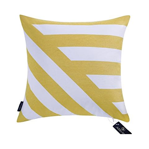 Aitliving Decorative Pillowcase Striped Chevron 43x43cm Cotton Canvas Cushion Cover Handmade Cotton Printed Zigzag Stripes Sauterne Yellow Ochre Couch Sofa Pillow Bold Twisted Striped 1 PC 17x17inch Cover
