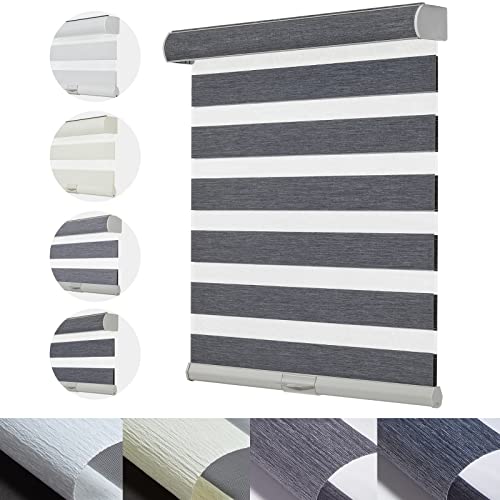 Persilux Custom Size Cordless Zebra Blinds for Windows with Jacquard Pattern Privacy Protection Roller Shades Light Filtering Sheer Window Shades for Home, Office and Door Dark Grey