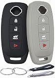 REPROTECTING Silicone Rubber Key Fob Cover Compatible with Nissan Pathfinder Rogue Versa Sentra SV Ariya (2023-2026) (4 Buttons/car Trunk, Black Grey)
