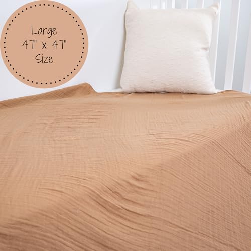 Image of LollyBanks Baby Swaddle Blankets 2 Pack, 100% Cotton Muslin Blanket 47 x 47 Inches, Soft and Breathable Newborn Receiving Blanket for Boys, Cozy Infant Swaddle, Baby Essential (Teddy Bear and Tan)
